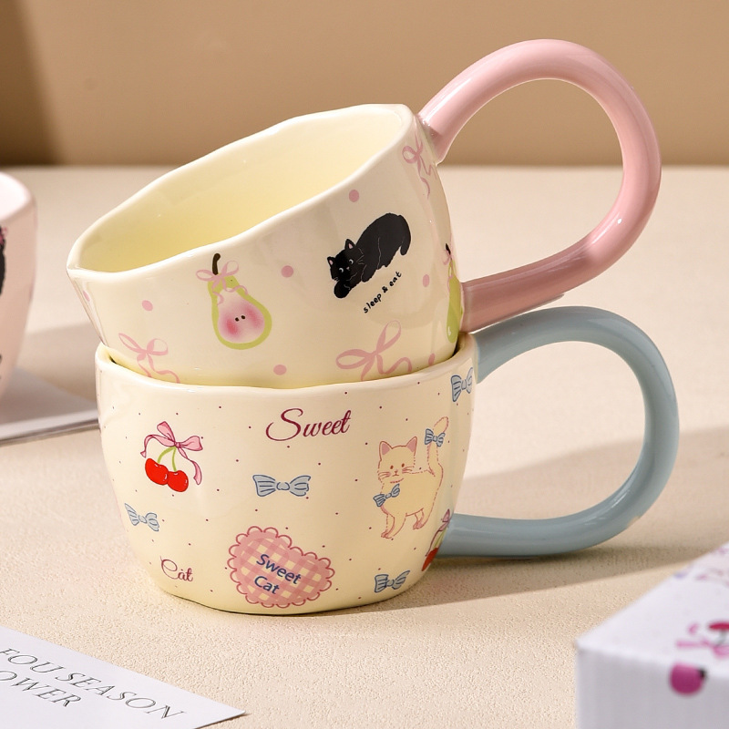 かわいい子猫陶磁器マグカップの親友コーヒーカップはギフトボックス付きオフィスで水を飲む高颜値カップの女性家庭用|undefined