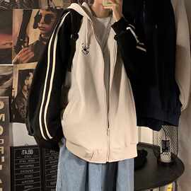 秋冬加绒卫衣男连帽开衫外套男宽松潮流百搭港风ins学生上衣服男