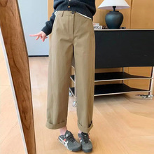 2025年春季新款宽松休闲直筒裤女大码女装显瘦百搭高腰阔腿九分裤