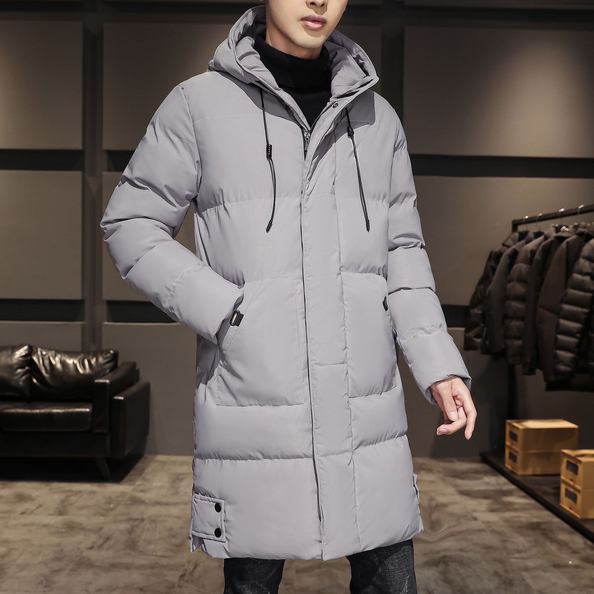 Trajes de algodón transfronterizos de pluma para hombres de invierno nuevos trajes de algodón de tamaño grande ocio grueso chaqueta con capuchón cálida de moda para hombres