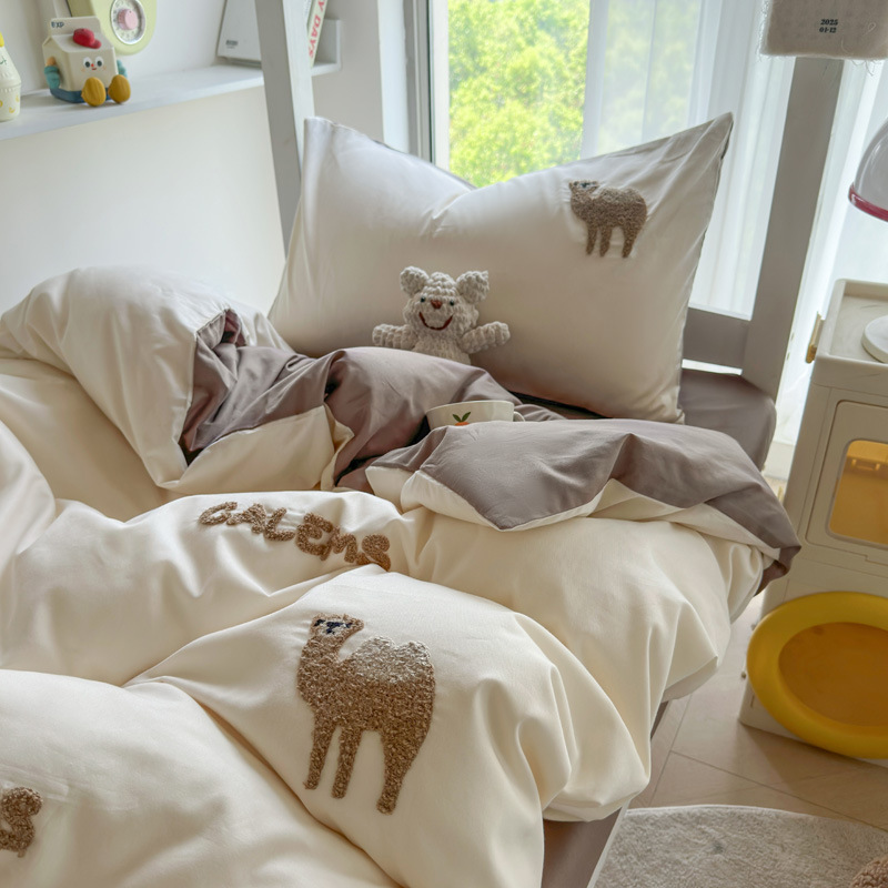 Juego de cama de dormitorio de estudiantes de tres piezas, ropa de cama de algodón puro, sábana, edredón, juego de cuatro piezas