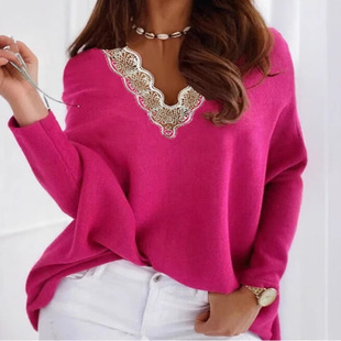 Cross-Border European and American Amazon Foreign Trade Elegant Large Size Pullover Sweater Solid Color Women's Top