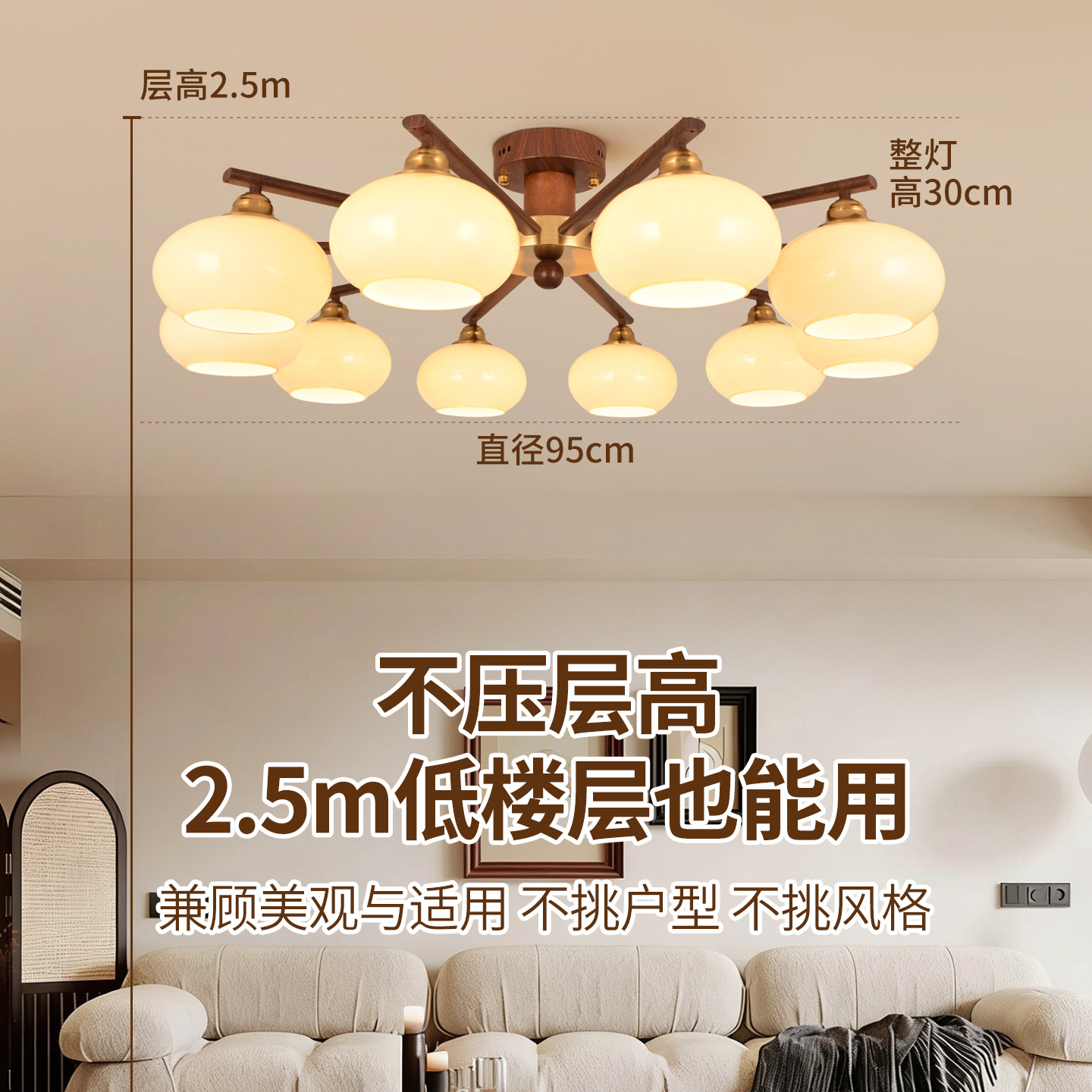Luz de sala de estar de estilo medieval retro nuevo caqui chino luz de techo lujosa luz principal del dormitorio comedor lámpara L271