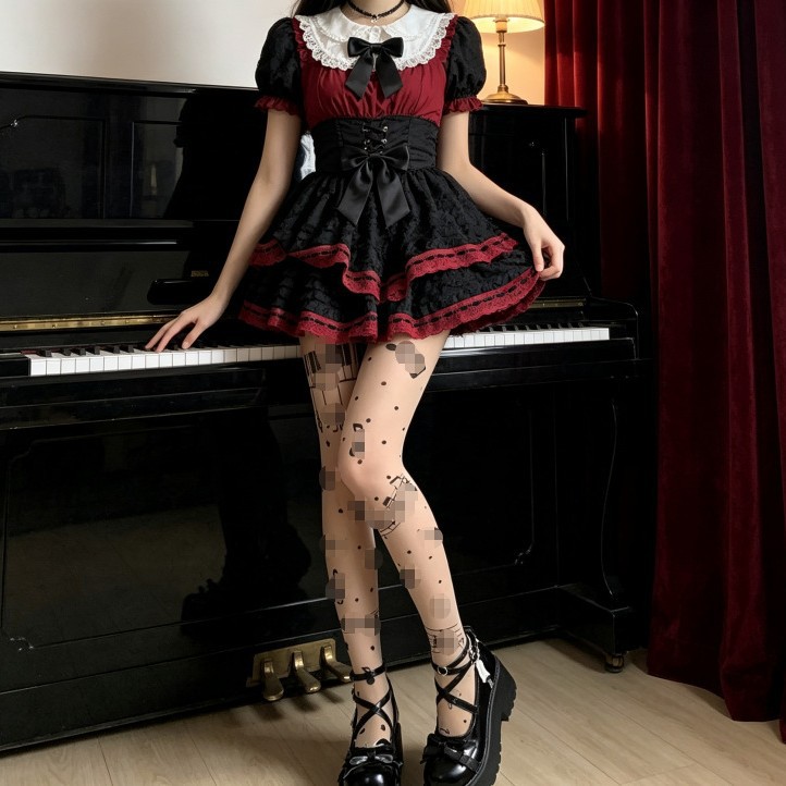 洛丽塔甜美音符五线谱印花丝袜Y2K千禧辣妹百搭显瘦小众设计裤袜