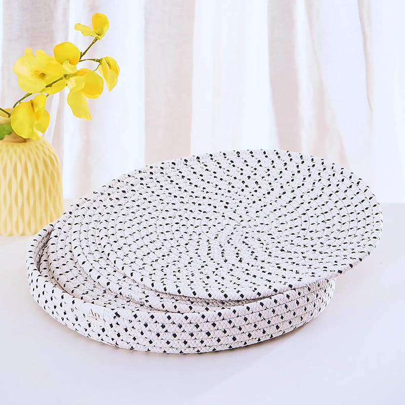 Mantel de mesa Algodón de alta calidad Tejido de cuerda de algodón Almohadilla de aislamiento de Amazon Alfombrilla de olla redonda Alfombrilla de cuenco Alfombrilla de plato antideslizante y antiescaldado