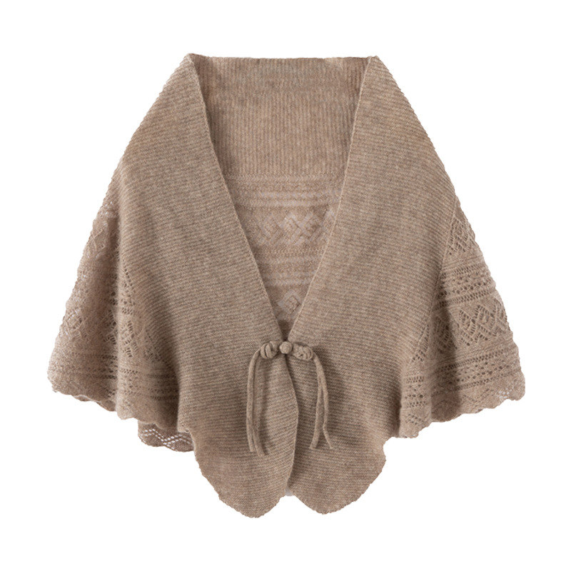 羊绒披肩女外搭镂空针织空调洋气纽扣围巾保暖颈椎护肩斗篷小披肩