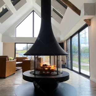 Customized Hanging Fireplace with Real Flame, Wood-Burning Alcohol Heater for Villa Living Room, Decorative Luxury Hanging Fireplace