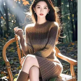 超好看咖色毛衣连衣裙女秋冬2025新款法式收腰显身材内搭打底长裙