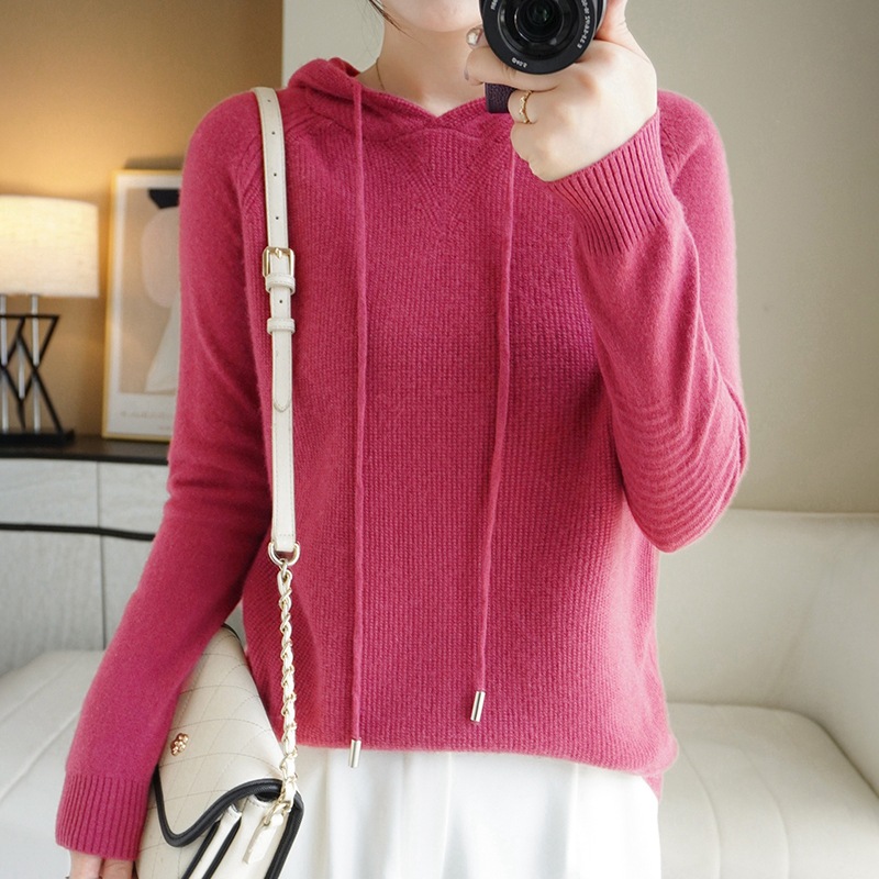 2025秋冬新款绒曼羊正品官网代购针织羊毛连帽套头卫衣女软糯宽松