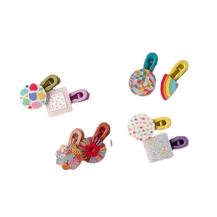 Estilo coreano nuevo color geométrico a juego horquilla de acrílico para niños clip lateral Arco Iris planeta accesorios tocado de corazón de niña