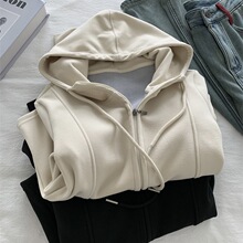 小蛮腰修身显瘦软糯气质外套女 磨毛绒厚实保暖百搭连帽拉链衫冬