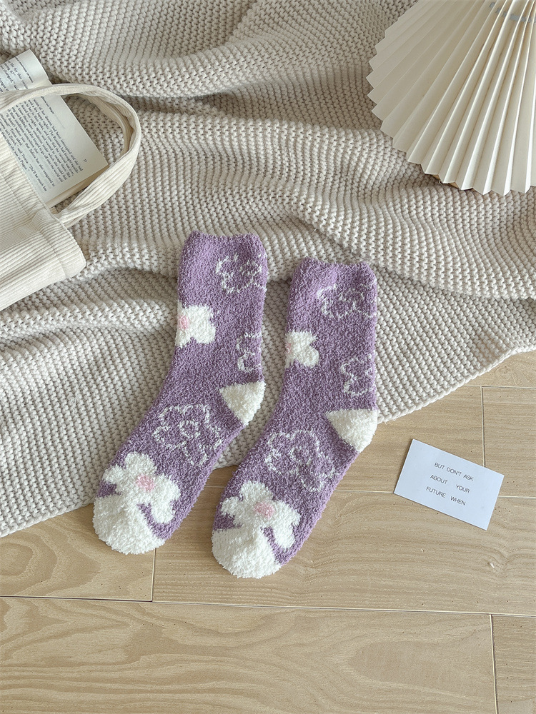 Calcetines de Piso de Tubo Medio para Mujer de Terciopelo de Poliéster Térmicos y Engrosados para Invierno