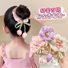 2025新款儿童头花头饰品郁金香大肠发圈女童后脑勺丸子头发绳夏季
