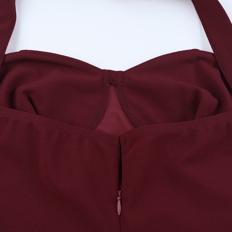 Halter Neck Long Dress Elegant Tie Up Bust Ruffle Slit Design Fashionable Dress_ecoleips.com