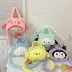卡通秋冬彩色系少女手提包毛絨斜挎包可愛大耳狗少女斜挎收納包