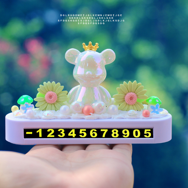 [Genuino] Tarjeta de estacionamiento de pegamento de crema de dibujos animados lindo Crown Bear Car Tarjeta de estacionamiento temporal Matrícula de automóvil móvil