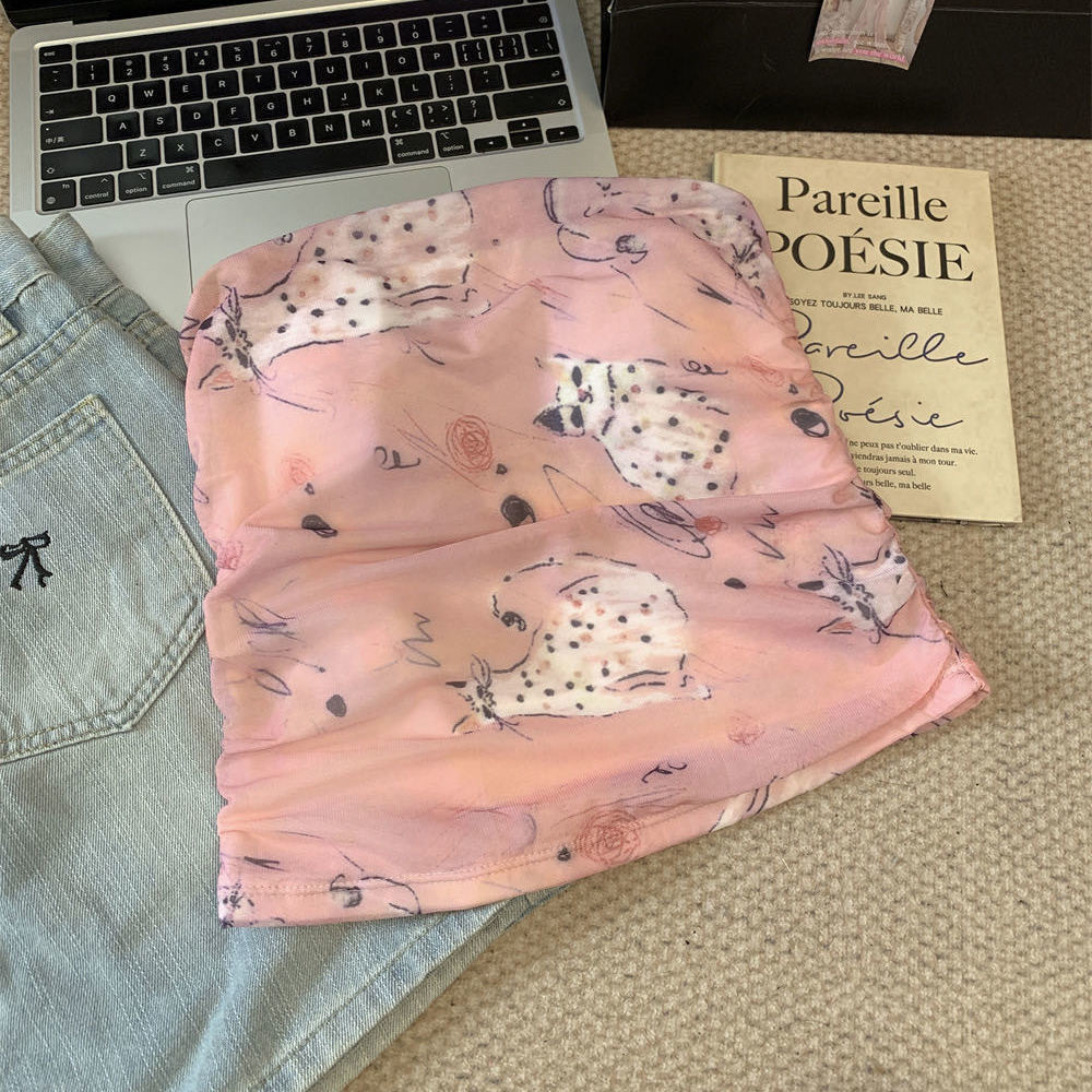Nueva impresión de malla de estilo tailandés caliente alta elástica antideslizante para el pecho de la moda femenina delgada interior irregular arrugado universal