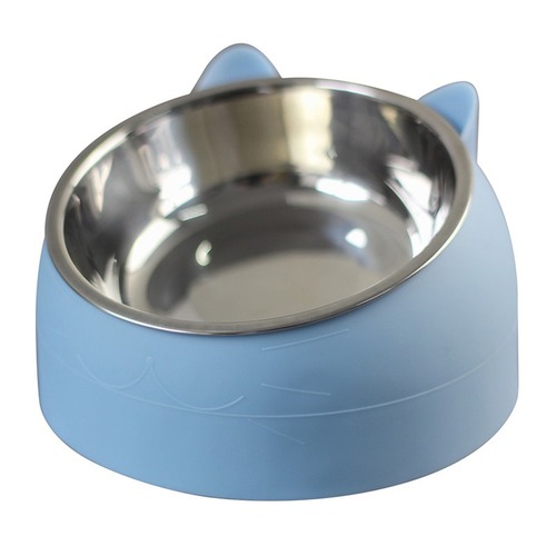 Internet celebrity stainless steel cat bowl and dog bowl double bowl to protect cervical spine oblique mouth pet food bowl pet supplies