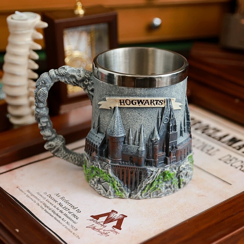 Harry Potter Perimeter Badge Castle Mug Stainless Steel Beer Mug Magic Academy Mug Vintage Water Mug