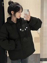 2025新款爆款黑色羽绒棉服冬季女大童初中高中学生宽松面包服外套