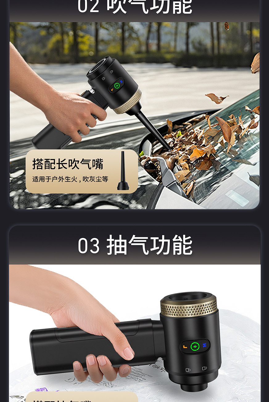 Car Vacuum Cleaner, Car Handheld Brushless Vacuum Cleaner, Wireless Dust Collector for Motorcycles, Suction and Blowing Dual-Purpose Pet Hair Collector