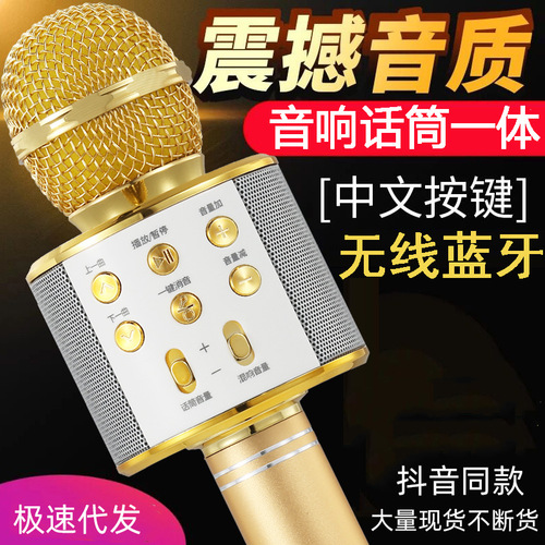 Microphone Speaker Integrated Wireless Bluetooth Karaoke Device for Singing at Home - Universal Karaoke Phone Singing Gadget 858