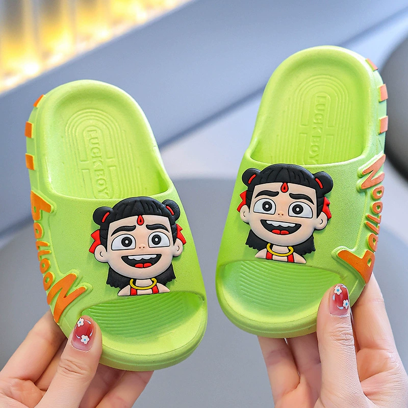 Нежа детские тапочки Летний новый мальчик мультфильм родитель-ребенок домашняя ванная комната нескользящая мягкая подошва наружные женские холодные тапочки