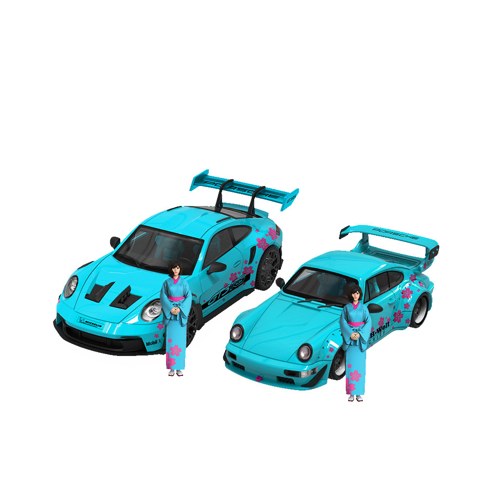 도매-시간 1:64 포르쉐 992 GT3 RS 벚꽃 블루 시뮬레이션 합금 자동차 모델 컬렉션