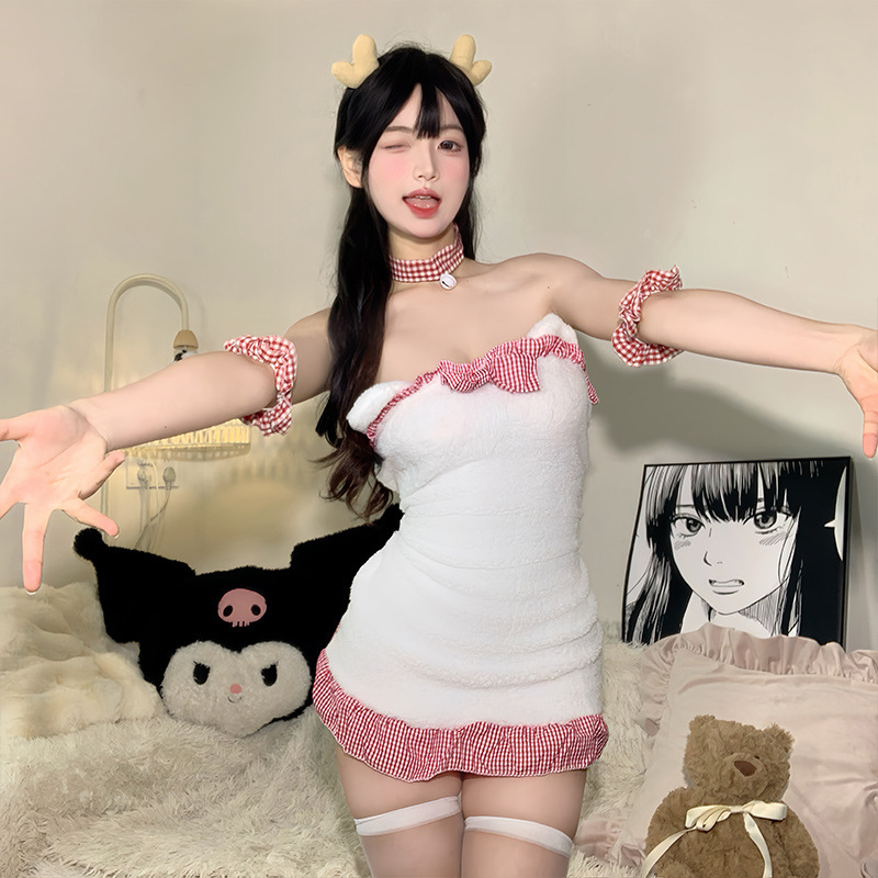 Sexy Pajamas Cute Bear Nightdress suit Plush Christmas Backless Maid Dress Temptation-Free Nightclub Hip Dress Sexy Pajamas Cute Bear Nightdress suit Plush Christmas Backless Maid Dress Temptation-Free Nightclub Hip Dress