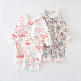 儿童娃娃领连体衣娃娃可爱爬爬服纯棉家居服婴儿哈衣卡通睡衣