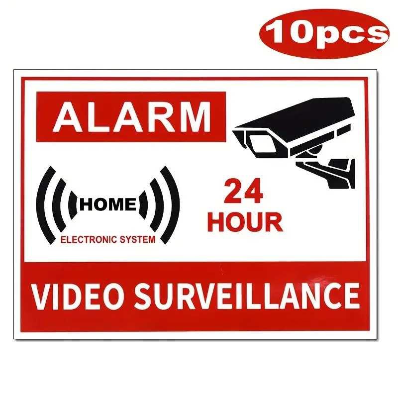 10pcs 4.72X3.54英寸视频监控标志标签-通知24小时视频监控乙烯基
