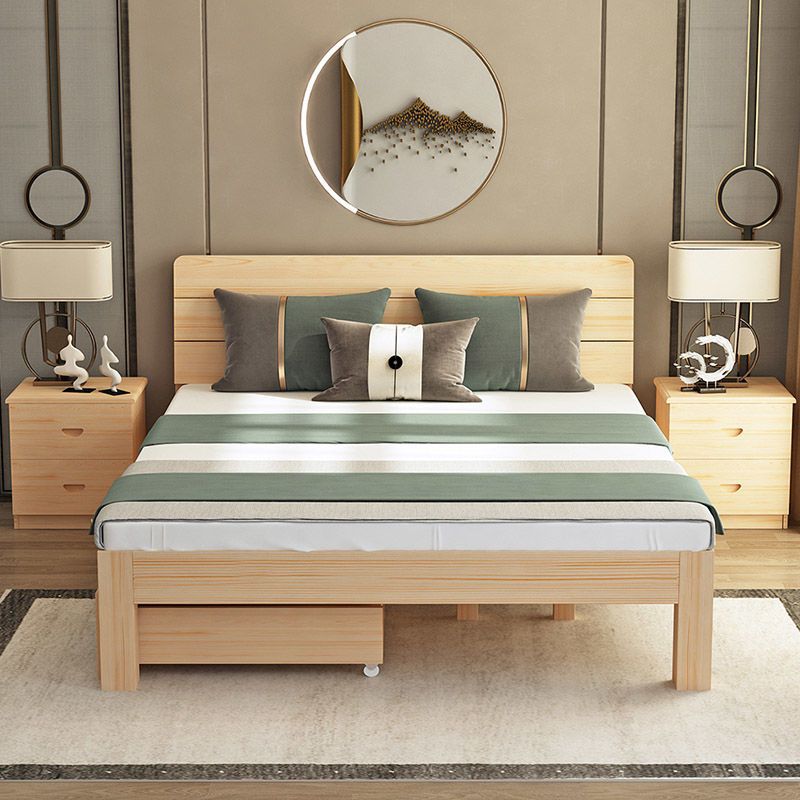 Modern Double Bed Economical Single Bed Home Master Bedroom Rental House Solid Wood Bed Thickened Solid Wood Bed Simple