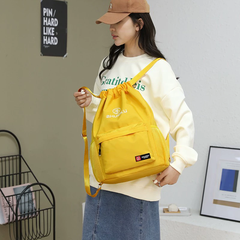 Capacious backpack, waterproof universal sports bag for men and women, oxford cloth, drawstring, worn on the shoulder