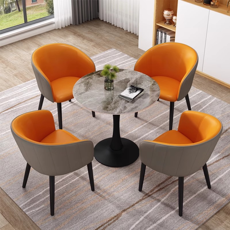 Mesa y silla de mesa de recepción, mesa redonda ocio, restaurante occidental, tienda de té de leche, mesa, 4 sillas, lujo ligero comercial