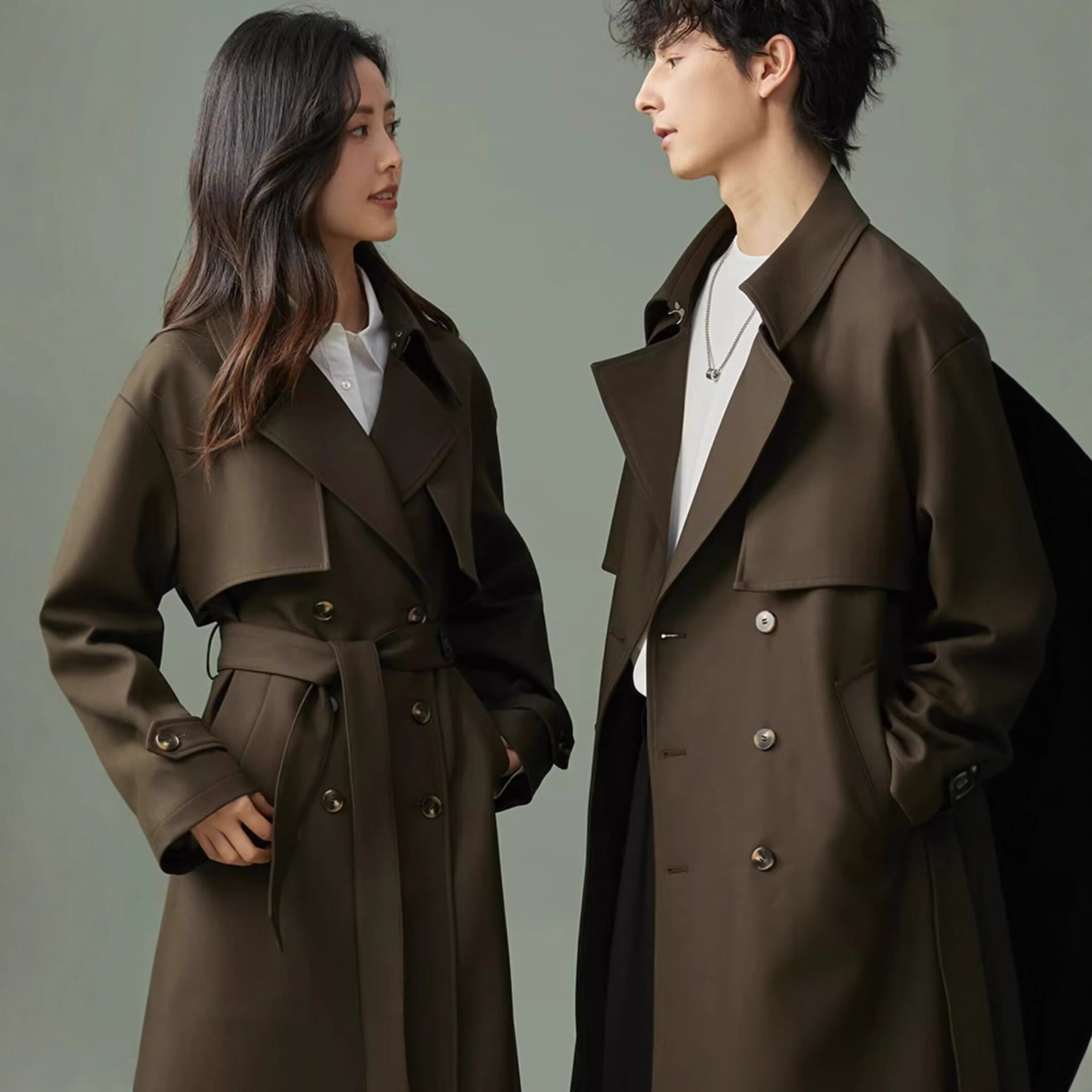 2025 Spring New Style Double-Breasted Korean Style Trench Coat Men's Mid-Length Loose Fit Belt Hong Kong Style Outerwear Trendy