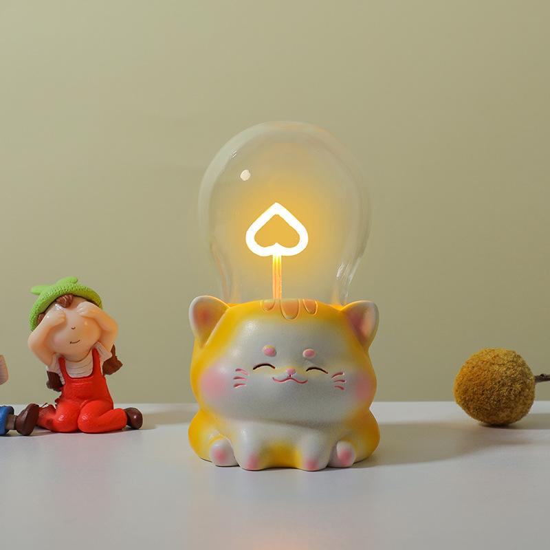 Lámpara de noche lámpara luminosa base de resina creativa para gatos adornos de animales decoración de escritorio exhibición artesanía regalos