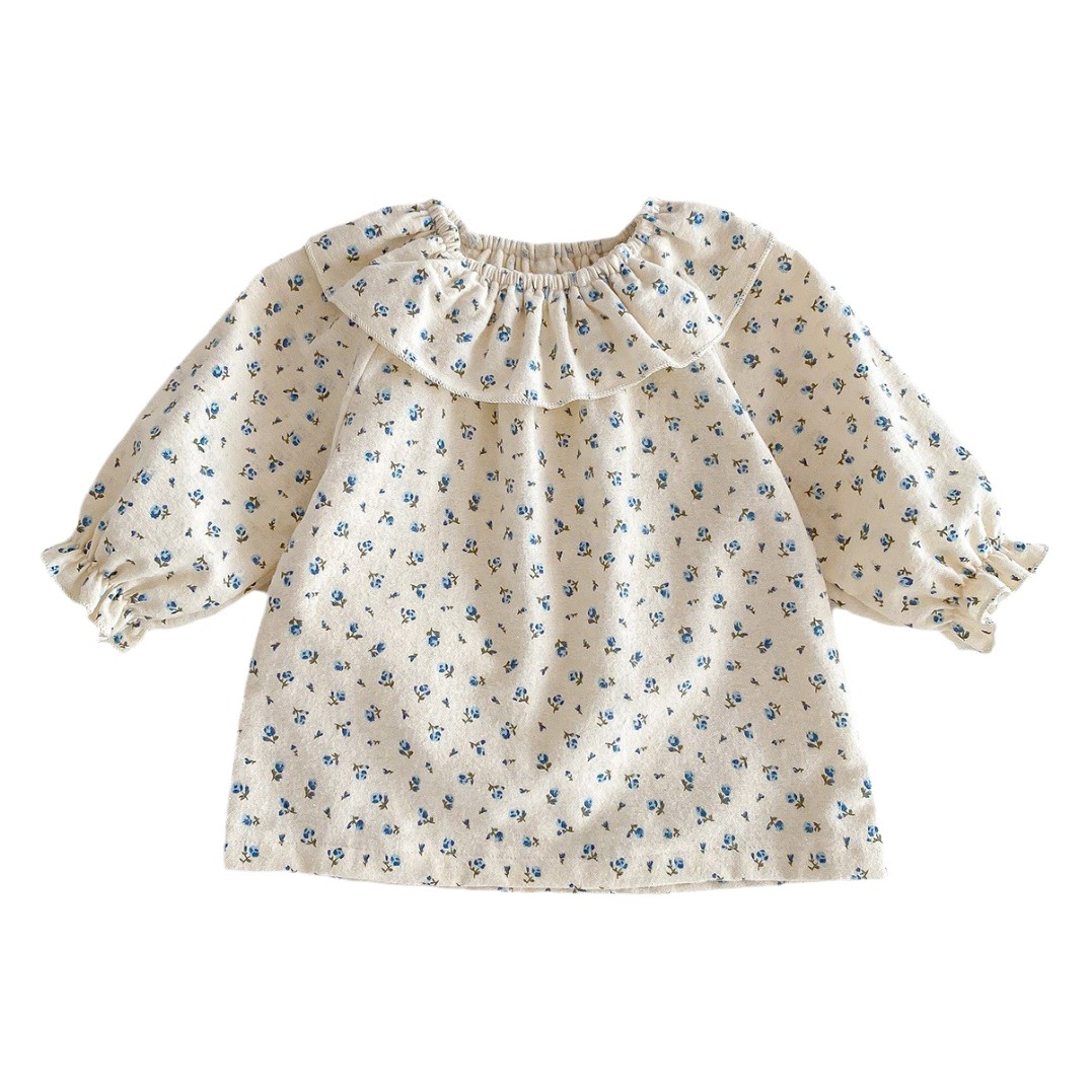 Ins estilo coreano ropa de primavera para bebés de manga larga con volantes cuello camiseta floral camisa de fondo muñeca cuello superior