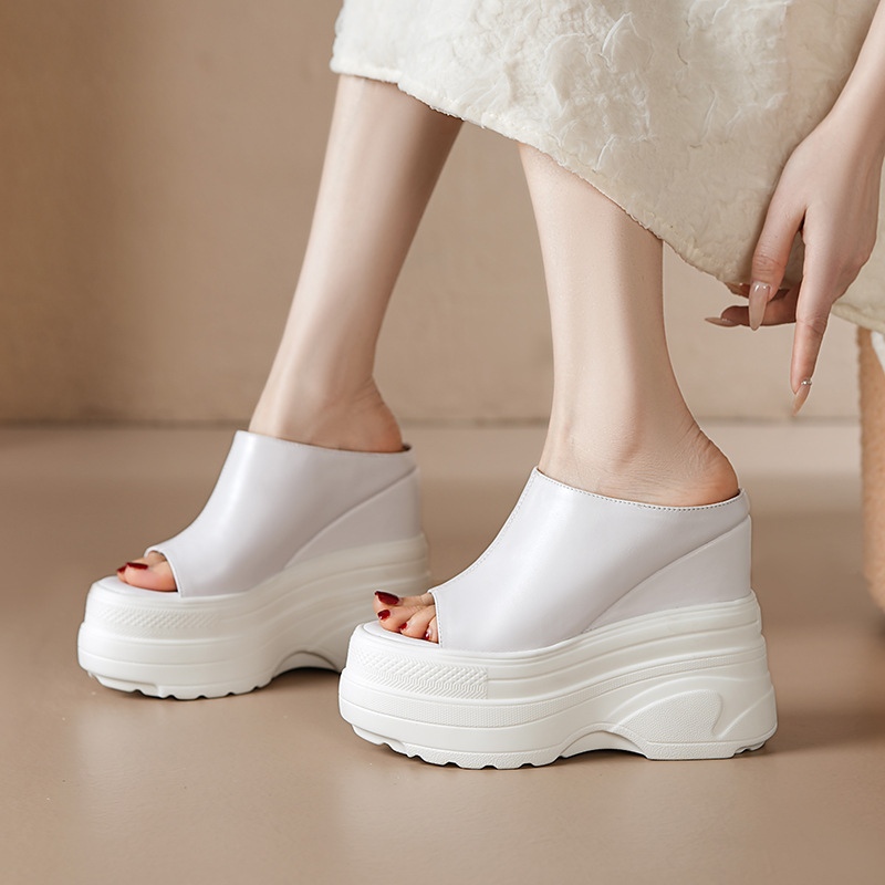 Dép sandal cao gót nữ hở mũi đế xuồng 15 cm da thật — Màu đen, Màu trắng, Màu mơ