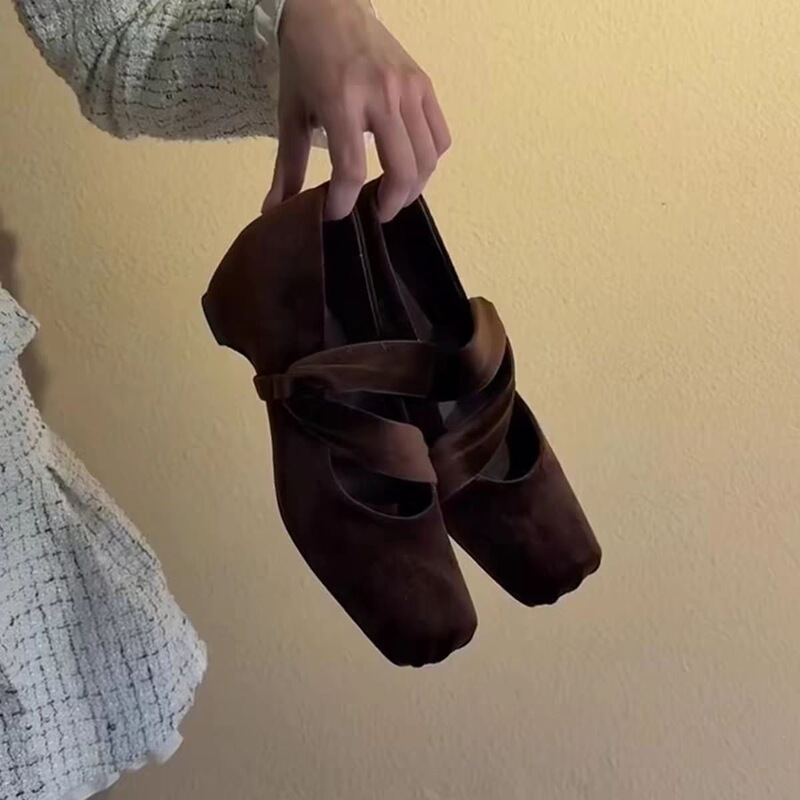 Musi's Same Style Spring New Square-Toe Ballet Flats, Sweet Satin Soft-Soled Casual Mary Jane High Heels