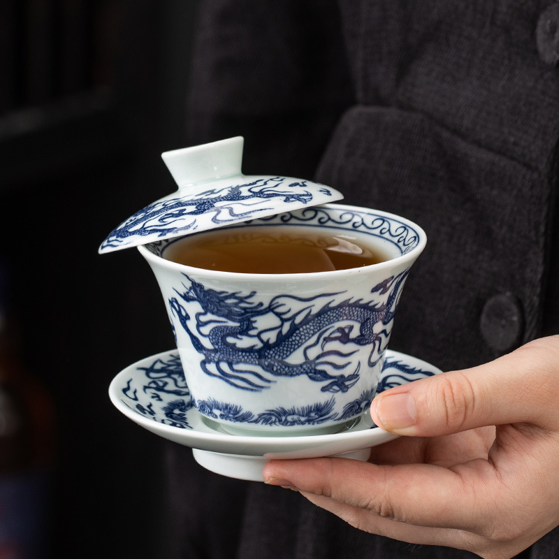 羊脂玉瓷三才盖碗可以悬停挂盖可旋转中式茶具家用泡茶碗带盖茶碗|undefined