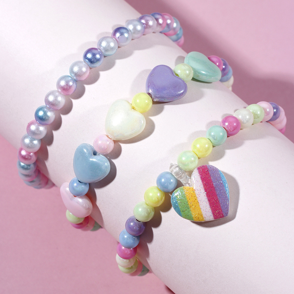 Rainbow Love Pendant decor Acrylic Beaded Bracelet Set