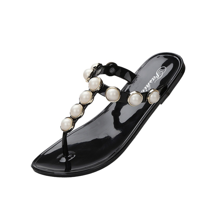 Chanclas de las mujeres de verano simple plana celebridad de Internet flip-flops zapatillas de mujer perla decoración popular chanclas