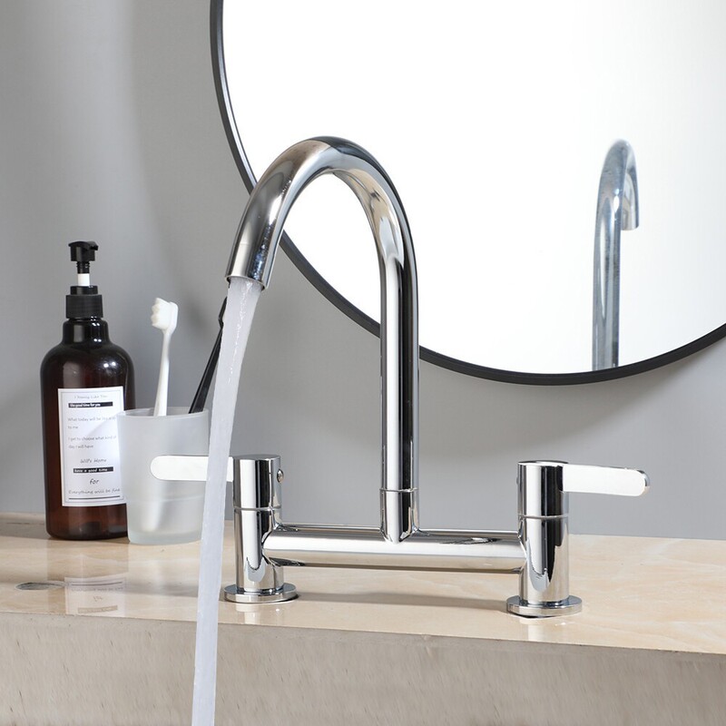 South America 8inch Chrome-Plated Kitchen Sink Faucet with Dual Handles and Two-Hole Basin Mixer Tap