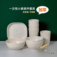 麦秸秆可降解餐具一次性碗筷杯碟加厚菜盘子火锅家用婚宴大汤碗