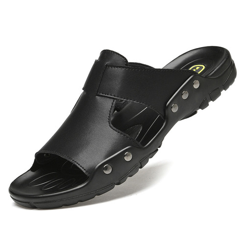 Summer super extra-large size men's large size breathable cowhide sandals, soft sole, fat, wide flip flops, 52