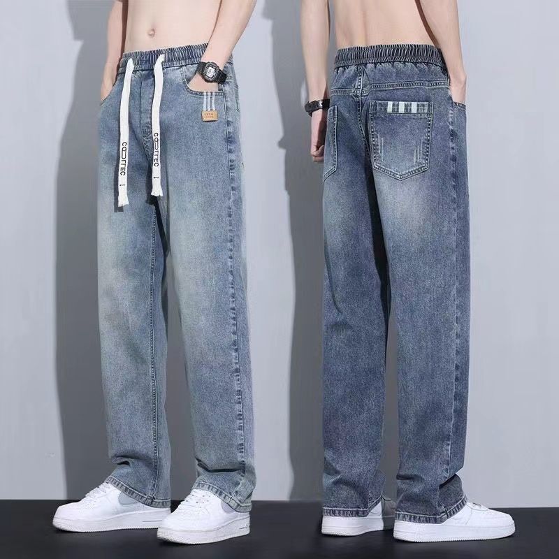 2025 New Style Loose Straight-Leg Jeans for Men, Trendy American-Style Elastic Casual Wear-Resistant Pants, Wide-Leg Long Pants for Boys
