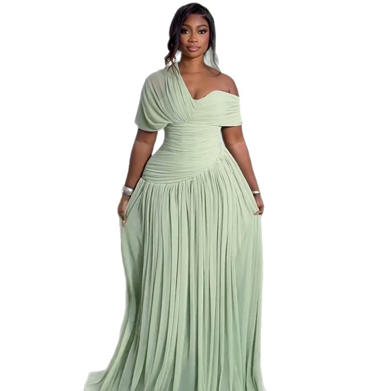 Elegant Asymmetric Neckline Ruffle Tie-Waist Long Summer Dress With Short Sleeves – Flowy Maxi Dress For Women, Chic & Breathable Casual Wear_ecoleips.com