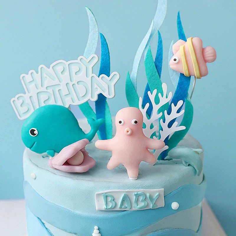 Panfan baking cake decorate the original model turtle shell shell, marine series plug -in birthday cake dessert