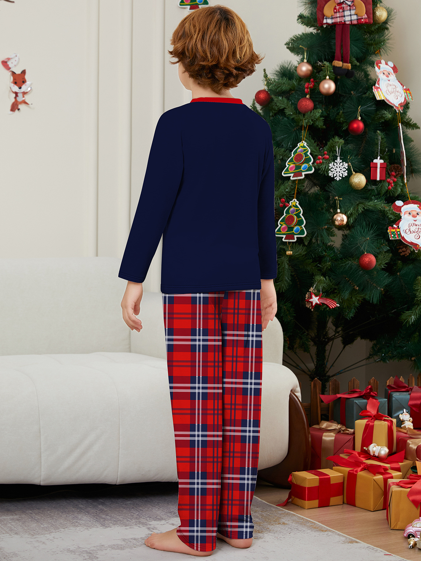 Chapeau de Père Noël alphabet lumineux avec vêtements de famille de Noël imprimés vêtements de maison pyjamas_voghion.com