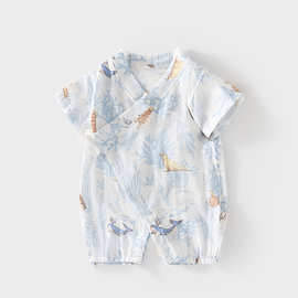 婴儿夏季短袖连体衣宝宝夏款超薄纱布纯棉哈衣儿童空调服新生爬服